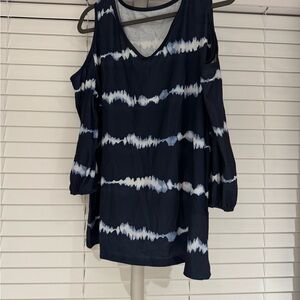 Navy and White Tie-Dye Off The Shoulder Blouse Size XXL